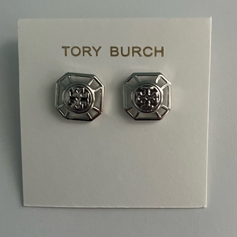 Tory Burch SilverTone Signature Audrina Post Earrings - Picture 2 of 3